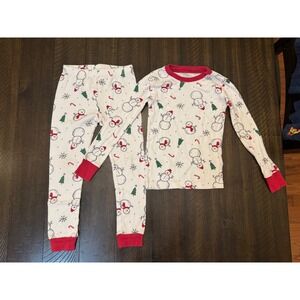 Child of Mine by Carters Toddler 4T Snowman Christmas Pajama Set Cream Red 2pc
